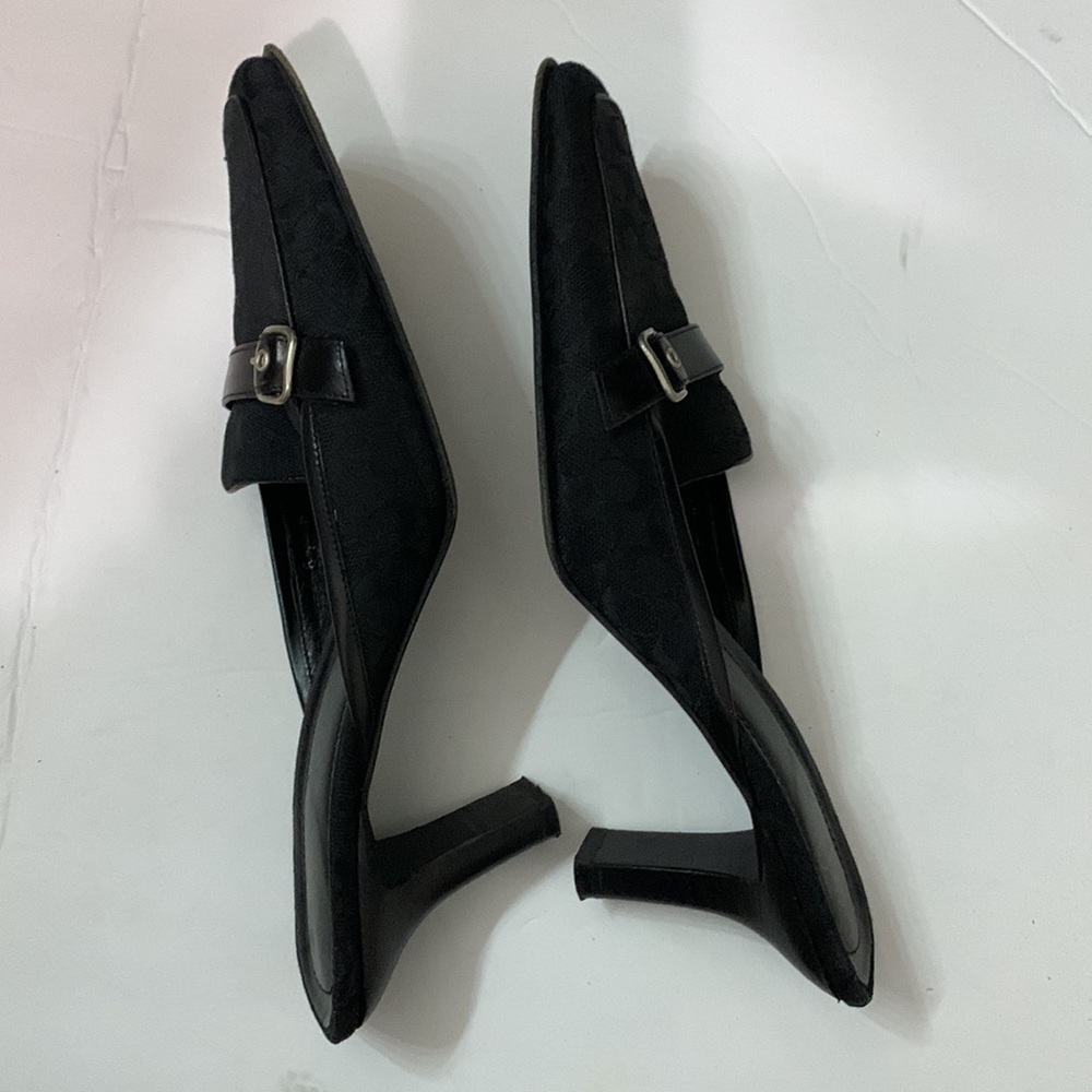 Coach jacquard logo black silver buckle square toe mules size 8.5 Y2K 90s style - Picture 4 of 7
